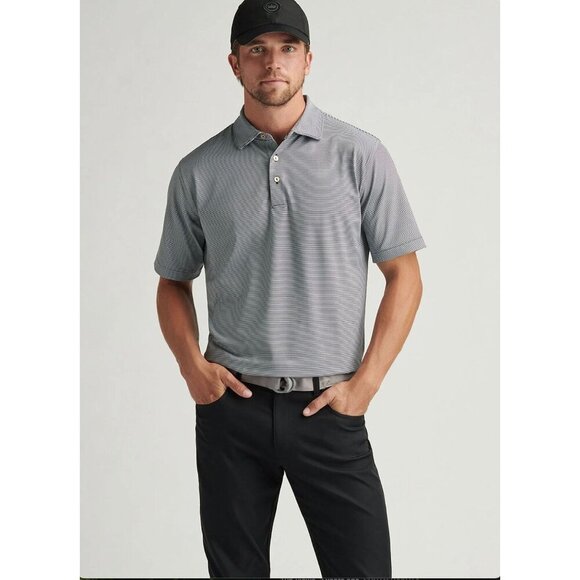 Peter Millar Crown Sport Striped Polo Shirt XXL Green Blue Cotton Short Sleeve - Picture 4 of 8